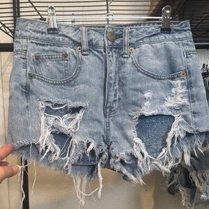 American Eagle Outfitters Light Blue Distressed Denim Cutoff Shorts
